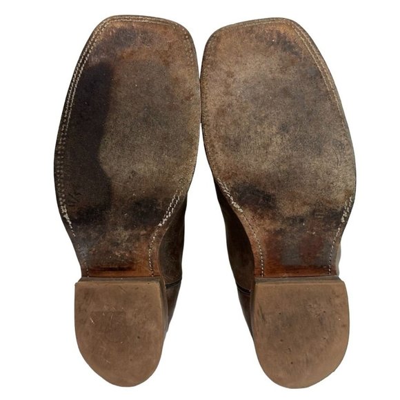 JUSTIN Bent Rail Boots BR313 Brown White w Turquoise Western Square Toe Mens 11 - Picture 7 of 14